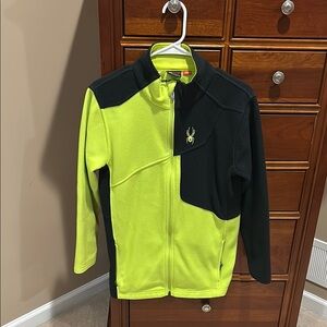 Spyder Kids' Neon yellow/Black Fleece ski zip up base layer jacket, sz kids XXL